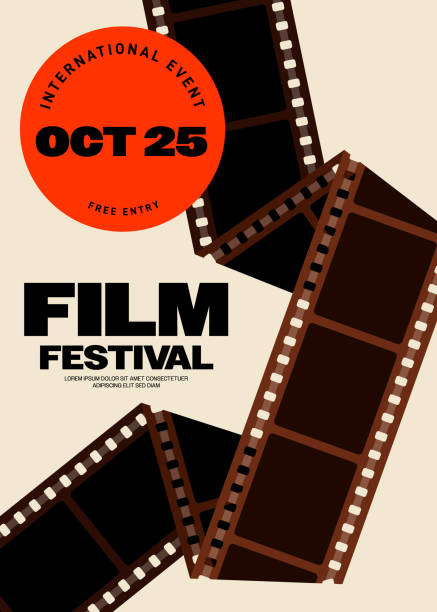 Movie and film festival poster template design background modern vintage retro style Movie and film festival poster template design background modern vintage retro style. Design element can be used for backdrop, banner, brochure, leaflet, flyer, print, publication, vector illustration film festival stock illustrations