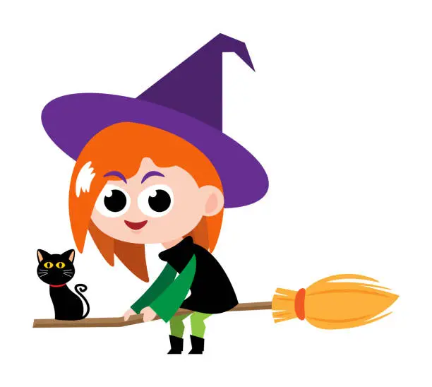 Vector illustration of Witch . Cute halloween cartoon characters . Vector .