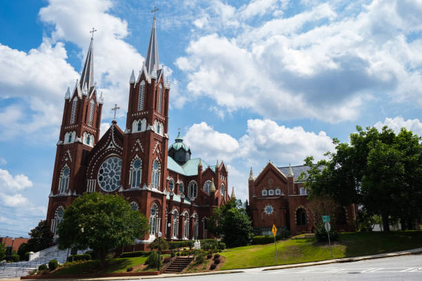Macon, Georgia USA - June 16, 2023: Beautiful architecture of the vintage Saint Joseph Catholic Church in the historic downtown district