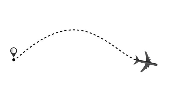 Plane Fly with Path Line Animation Isolated on Black Background. Dotted route or way of airplane. Flying From The starting Location or Point. 4 Video