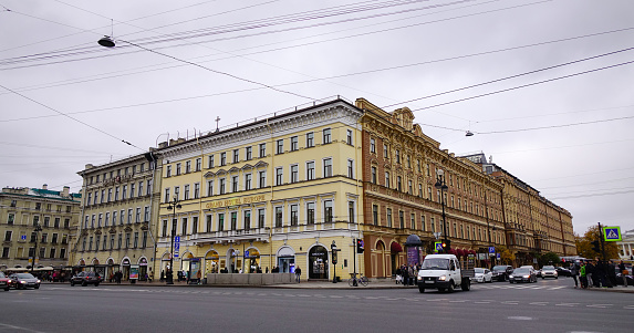Saint Petersburg, Russia - Oct 11, 2016. Old buildings at downtown in Saint Petersburg, Russia. St Petersburg is Russia second-largest city after Moscow, with 5 million inhabitants