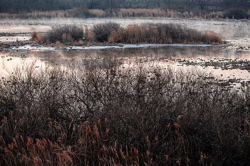 Winter morning riverside scenery