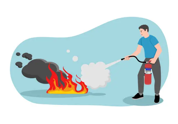 Vector illustration of Fire fighting means any action undertaken for the purpose of preventing, controlling, suppressing or extinguishing a fire, or for training in these activities.