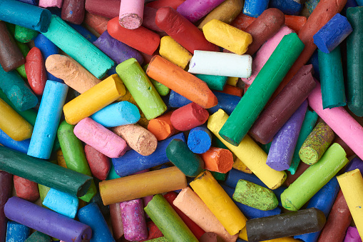 Close up of color pencils with different color,colorful crayons background