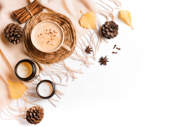 istock Autumn composition - coffee, leaves and cones 1613339837