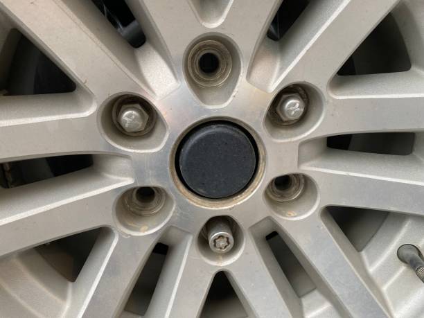 istock Close up of a modern sport wheel with missing nut 1613345592