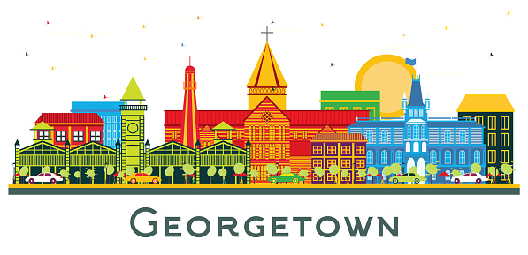 Georgetown City Skyline with Color Buildings isolated on white. Vector Illustration. Business Travel and Tourism Concept with Modern Architecture. Georgetown Cityscape with Landmarks.
