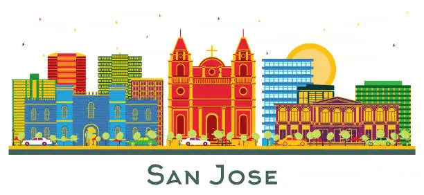 Vector illustration of San Jose city Skyline with Color Buildings isolated on white.