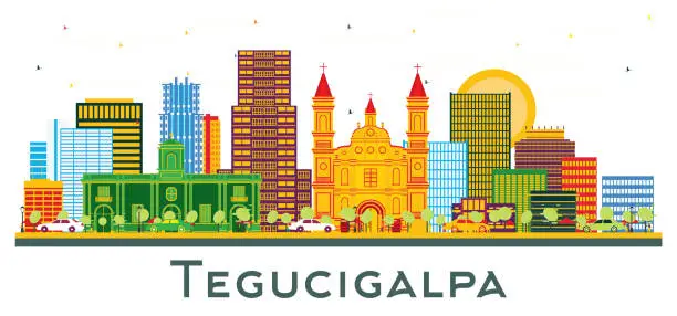 Vector illustration of Tegucigalpa Honduras City Skyline with Color Buildings isolated on white.
