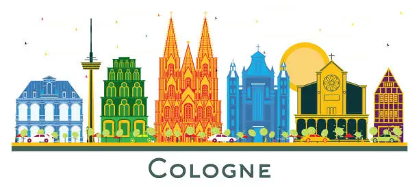 Vector illustration of Cologne Germany City Skyline with Color Buildings isolated on white.