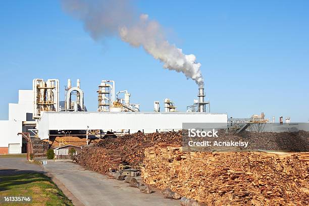 Paper Factory With Smog Stock Photo - Download Image Now - Paper Mill, Industry, Wood - Material