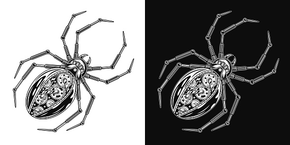 istock Metallic spider in steampunk style with gears 1613387222