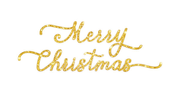 istock Elegant festive inscription Merry Christmas with glitter texture and gold edging 1613388745