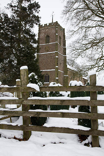 istock Fence With Snow Church in the background 161338952
