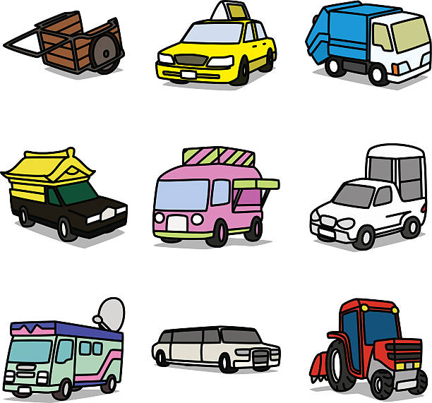 Cartoon Working Cars vector art illustration