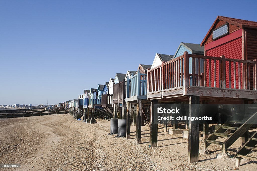 Beach Huts, Thorpe Bay, Essex, England Beach Huts, Thorpe Bay, near Southend, Essex, England Southend-On-Sea Stock Photo