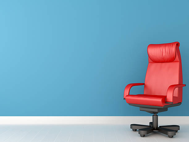 istock Red chair against blue wall 161349298