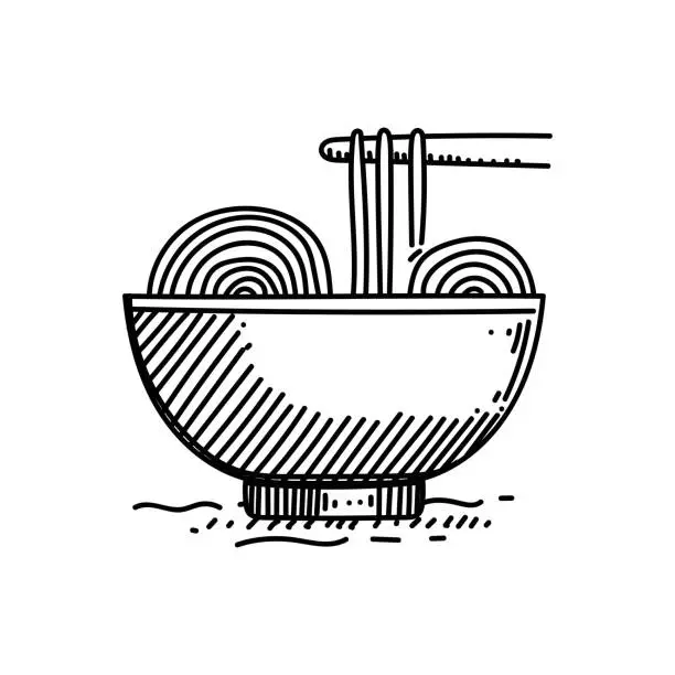 Vector illustration of Noddle Line icon, Sketch Design, Pixel perfect, Editable stroke. Logo, Sign, Symbol. Fast Food.