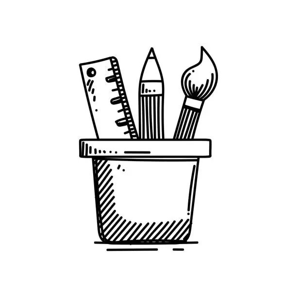 Vector illustration of Pencil Holder Line icon, Sketch Design, Pixel perfect, Editable stroke. Logo, Sign, Symbol.