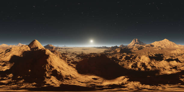 istock 360 degree panorama of Mars sunset, environment 360 HDRI map. Equirectangular projection, spherical panorama. Martian landscape, 3d illustration 1613544946
