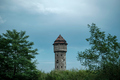 view on an abandoned water tower in former Uthemann ironwork