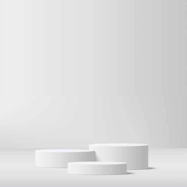 ilustrações, clipart, desenhos animados e ícones de fundo abstrato com pódios geométricos de cor branca 3d. vetor - tubo objeto manufaturado