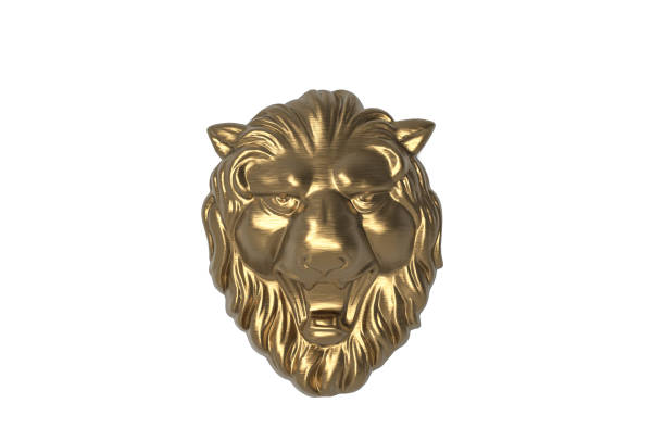 istock Gold Lion head 3D rendering isolated on white background 1613559853