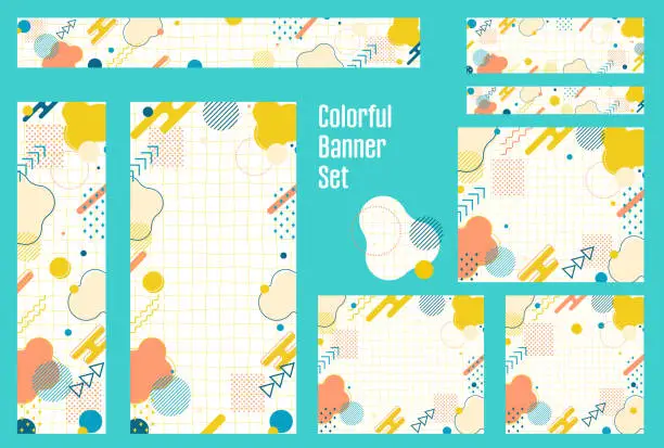 Vector illustration of Set of web banners with memphis pattern