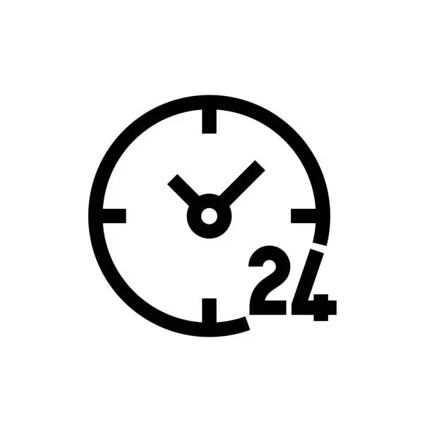 Vector illustration of Time 24H Clock Line icon, Design, Pixel perfect, Editable stroke. Logo, Sign, Symbol.