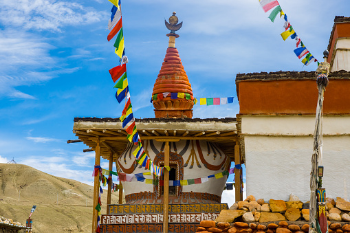 Small Stupas. Alleyways and Gompas around Kingdom of Lo Manthang in Upper Mustang of Nepal