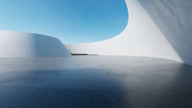 istock 3d render of abstract futuristic architecture with empty concrete floor. Scene for car presentation. 1613618599