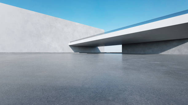 istock 3d render of abstract modern architecture with empty concrete floor, car presentation background. 1613618612