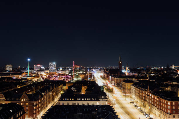 istock Copenhagen cityscape at night 1613620906