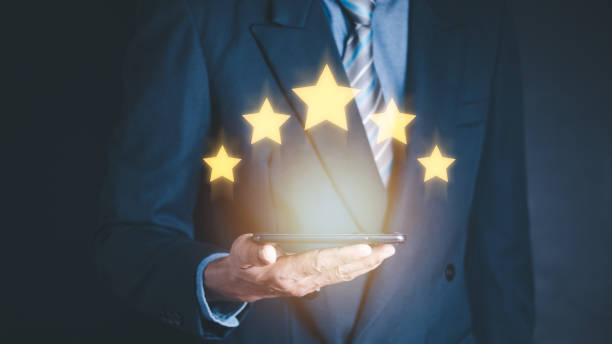 istock Customer Experience Concept, Best Excellent Services Rating for Satisfaction present by Hand of Client Showing excellent rating Five Star. 1613621994