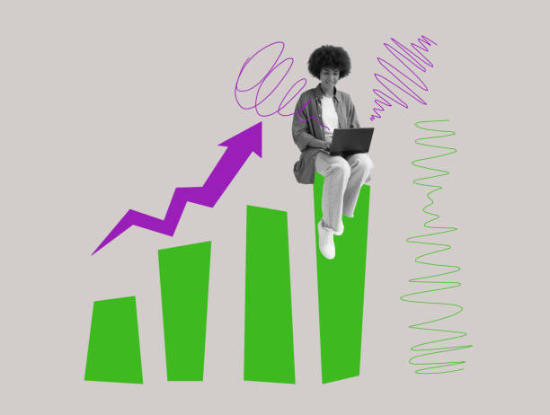 istock A woman works on laptop while sitting on a growing graph. Collage about success and startup. 1613631799