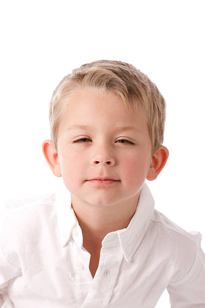 istock Real People: Head Shoulders Caucasian Little Boy Looking Angry Stubborn 161365553