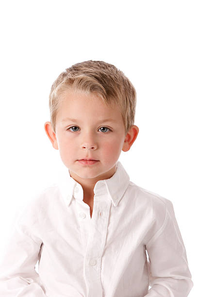 istock Real People: Head Shoulders Caucasian Little Boy Serious Expression 161365557