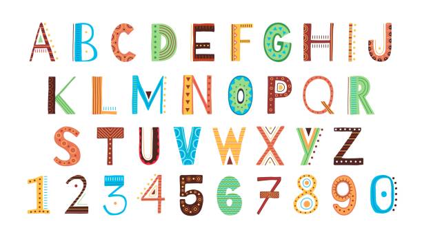istock Ethnic tribal style alphabet, african type letters and numbers. Lettering graphic design, creativity typing symbols, racy vector typography collection 1613666465