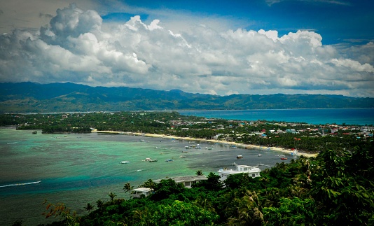An aerial view of Bulabog beach on the east coast of Boracay Island, Philippines