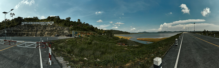 The perspective view of Naruebodindrachinta water Reservoir - August 11, 2023. Prachin Buri, Thailand