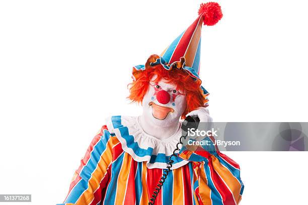 Clowns Adult Male Talking On Phone Head Shoulders Stock Photo - Download Image Now - Clown, Using Phone, Headshot