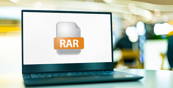 Laptop computer displaying the icon of RAR file