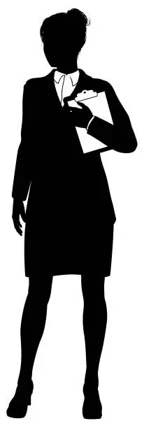 Vector illustration of Business People Woman With Clipboard Silhouette