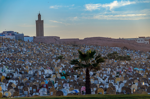 North Africa. Morocco. Rabat. Morocco. Rabat. Piling up of graves in the Muslim Martyrs Cemetery near the Kasbah of the Udayas