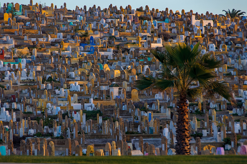 North Africa. Morocco. Rabat. Morocco. Rabat. Piling up of graves in the Muslim Martyrs Cemetery near the Kasbah of the Udayas