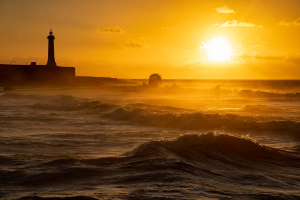 North Africa. Morocco. Rabat. Sunset in front of rough sea
