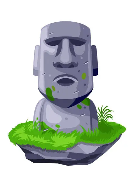 Vector illustration of Cartoon Vector Illustration of Moai Statues on The Rock Isolated