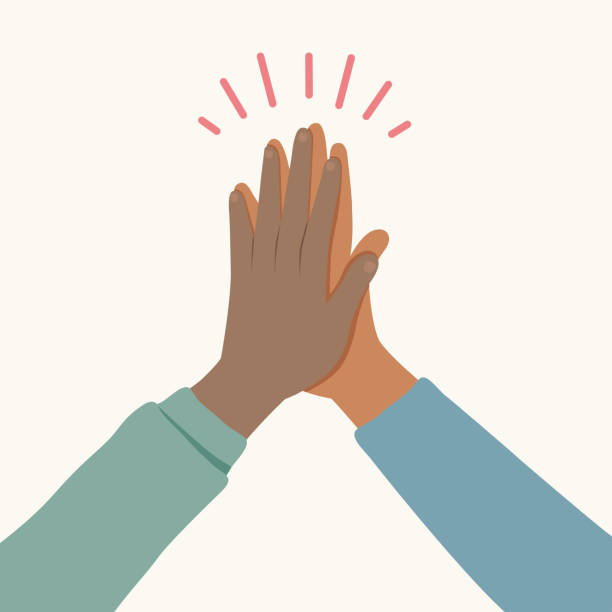 stockillustraties, clipart, cartoons en iconen met high five, two hands clapping in high five gesture, partnership and community concept - high five