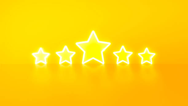 istock Neon light style 5 stars user rating for feedback or survey on yellow background. 1613762701