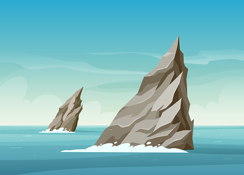 Vector of Landscape Illustration of A Sharp Rocks in The Middle of The Sea